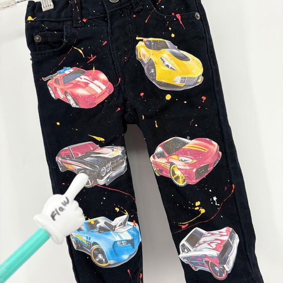 The Childrens Place Kids Black Skinny Jeans Cars Print 9 12 Months - Picture 2 of 8